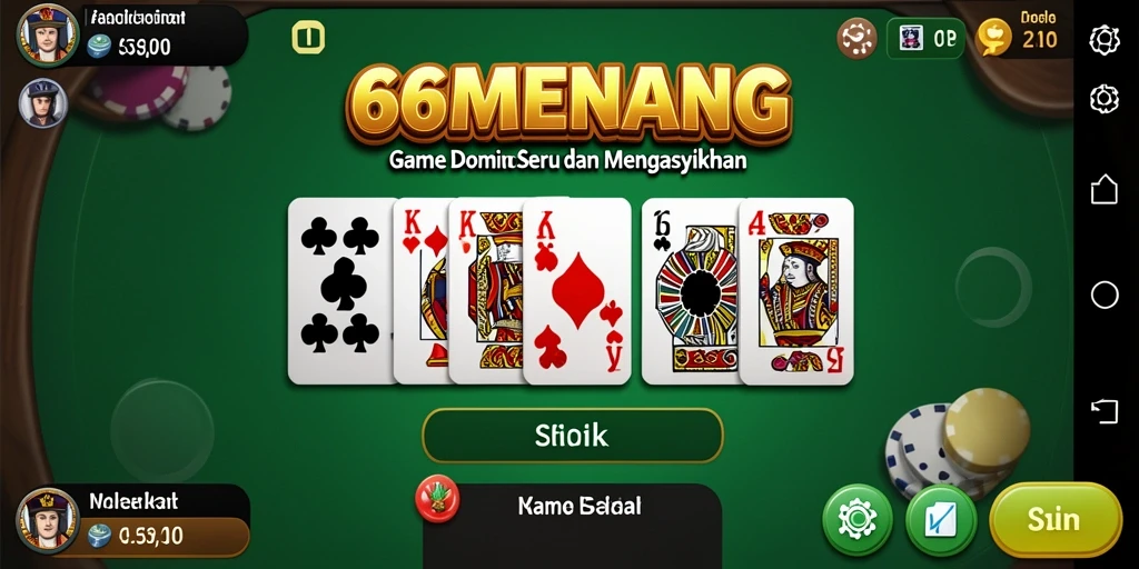 Tampilan gameplay seru dalam 66MENANG, mainkan domino dengan teman.