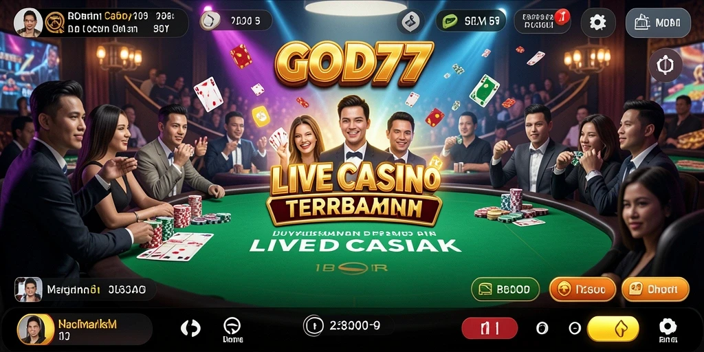 Screenshot gameplay live Casino yang menampilkan dealer dan permainan.