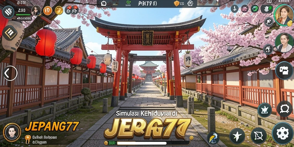 Tampilan gameplay menarik dari JEPANG77 dengan elemen budaya Jepang.