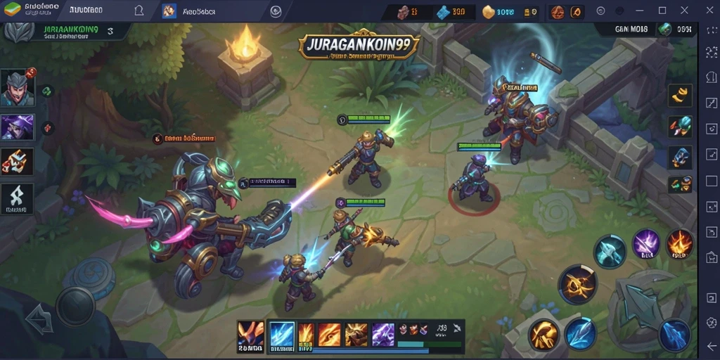 Tangkapan layar gameplay JURAGANKOIN99 yang menunjukkan aksi pertempuran seru.