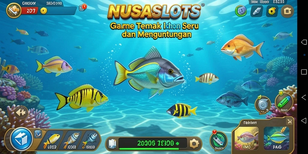 Tampilan gameplay seru dalam NUSASLOTS saat berburu ikan.