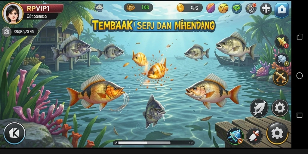 Tampilan action game Tembak Ikan dengan efek yang menakjubkan.