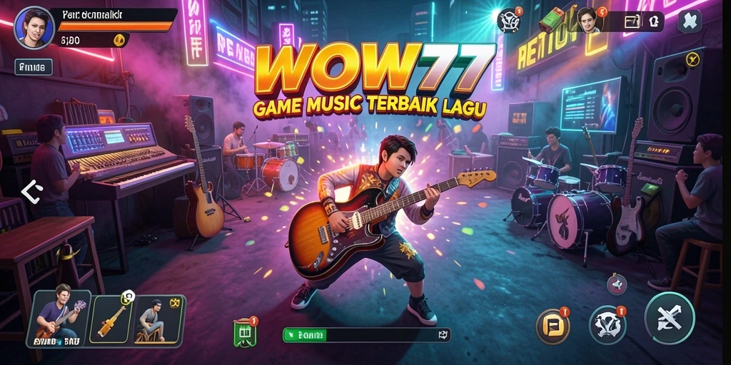 Screenshot gameplay WOW77 menampilkan pemain menikmati musik dan bersaing.